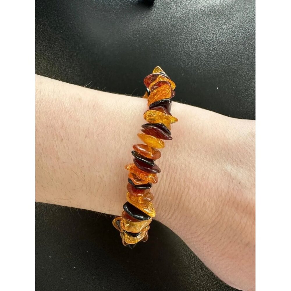 Womens Mixed Amber Bracelet Butterscotch Stretchy One Size Fits Most Boho New